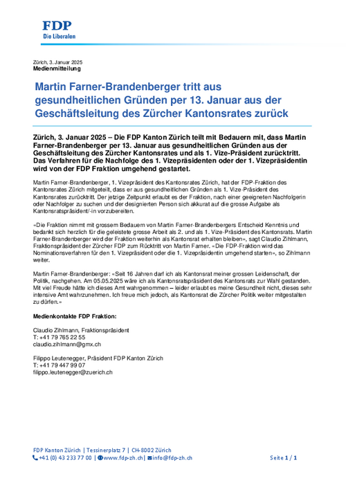 FDP.Die Liberalen FDP Stfa - Medienmitteilungen detail